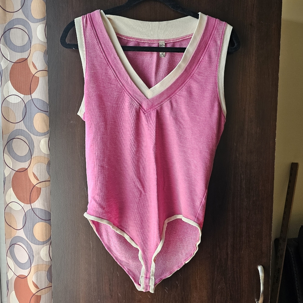 Free People Pink and White Bodysuit